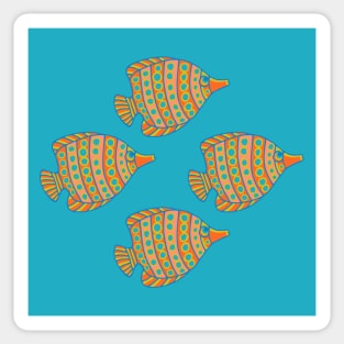 ANGLED ANGELS Tropical Angel Fish Spotted Undersea Ocean Sea Creatures in Orange Blush Yellow Blue - UnBlink Studio by Jackie Tahara Sticker